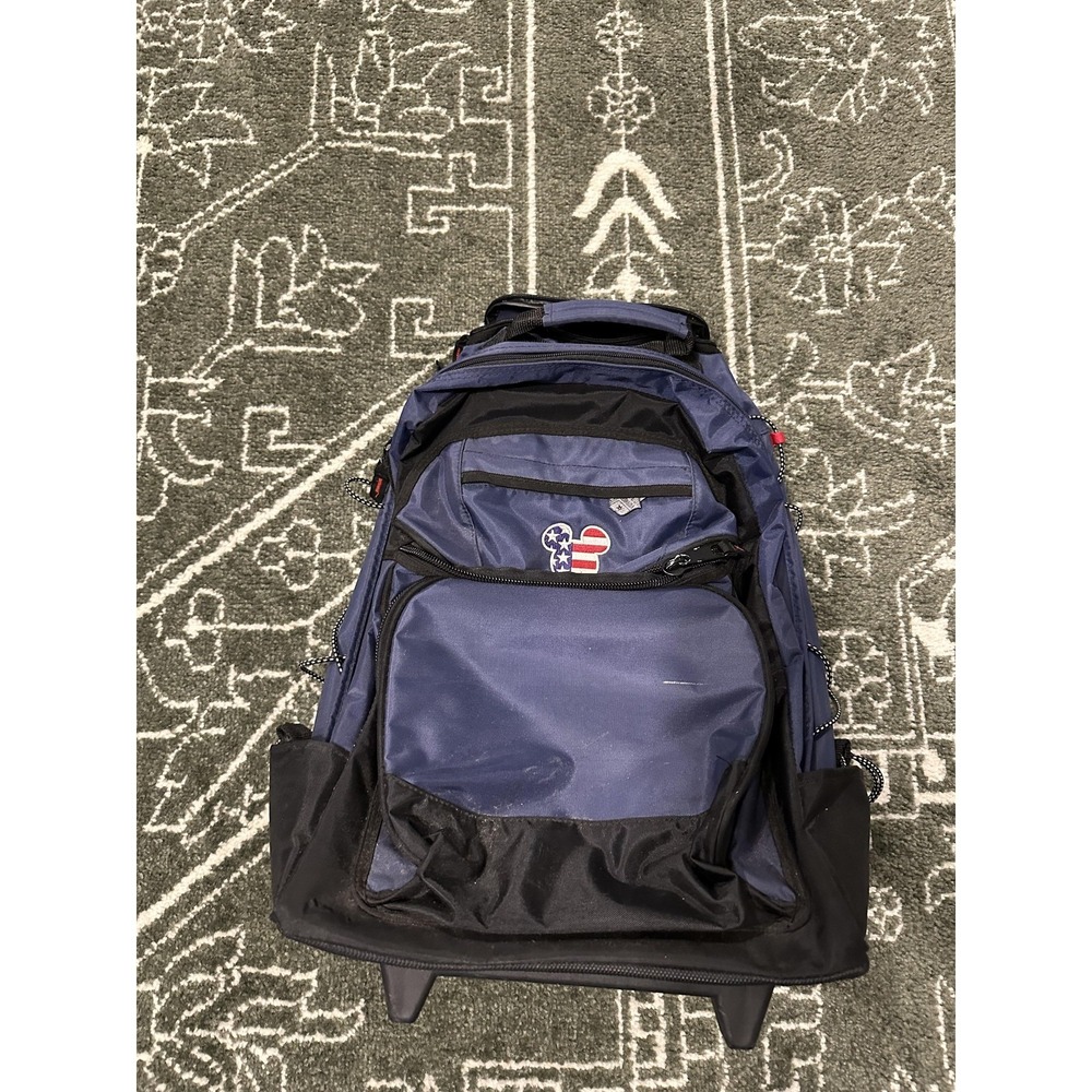 Disney Mickey Mouse Rolling Backpack Blue Wheeled Carry On Travel Bag Luggage